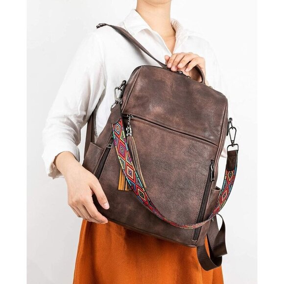 Women\'s 1 Coffee Brown Retro Style Designer Travel Backpack Purses Shoulder Bag main image 8